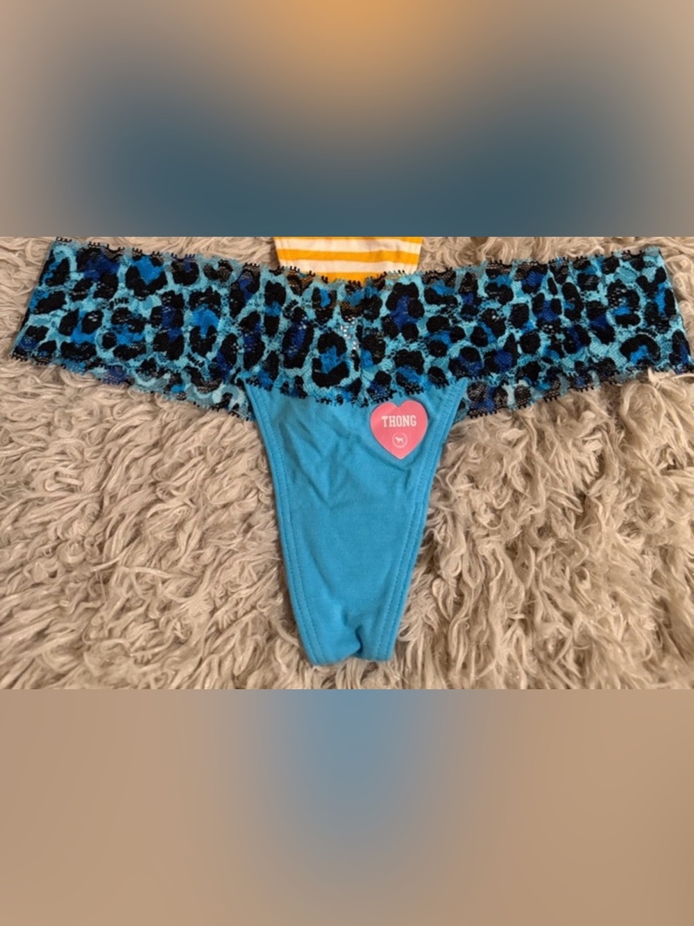 NWT VTG Victoria’s Secret PINK Lace Trim Cotton Extra Low Rise Thong Blue Small